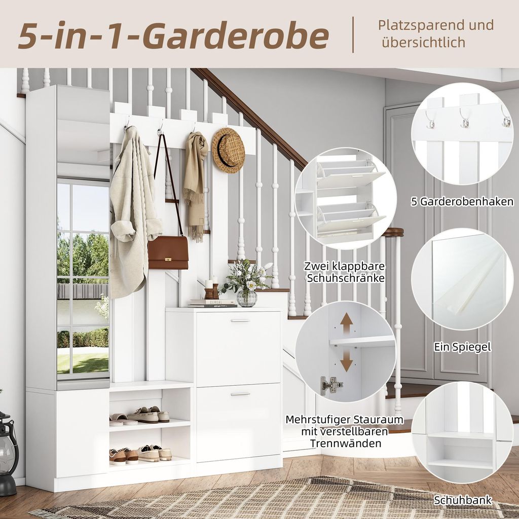 Merax Garderoben-Set 135x25x180cm mit 5 Haken und