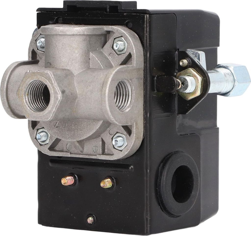 Druckschalter für Luftkompressoren, 4-Port-Druckregler mit Ein-/Ausschalter, Metallhebel und Entlastungsventil