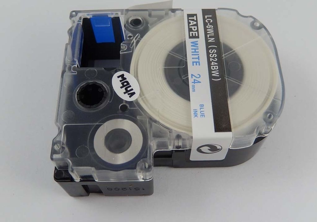 vhbw Schriftband-Kassette kompatibel mit KingJim SR530, SR550, SR3900C, SR530C, SR3900P, SR6700D, SR330 Etiketten-Drucker 8m x 24mm Blau auf Weiß