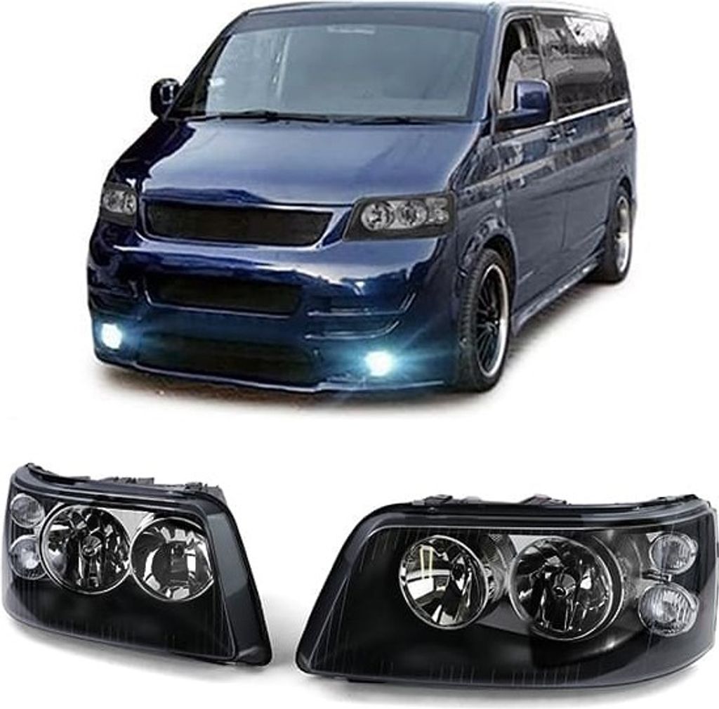 Klarglas H7 H1 Scheinwerfer Schwarz mit LWR Motor für VW Bus T5 2003-2009