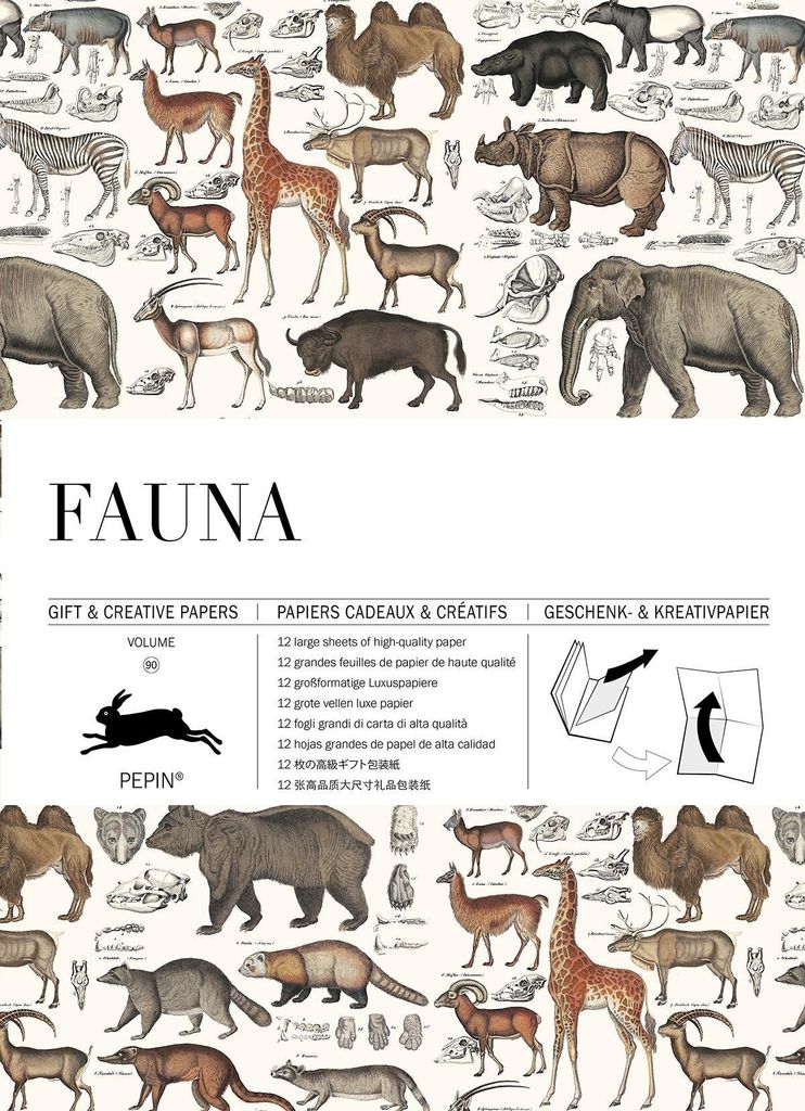 Geschenkpapierbuch Fauna-Design 50x70 cm mit perforierter Linie und Gold-, Silber- oder Bronzeelementen