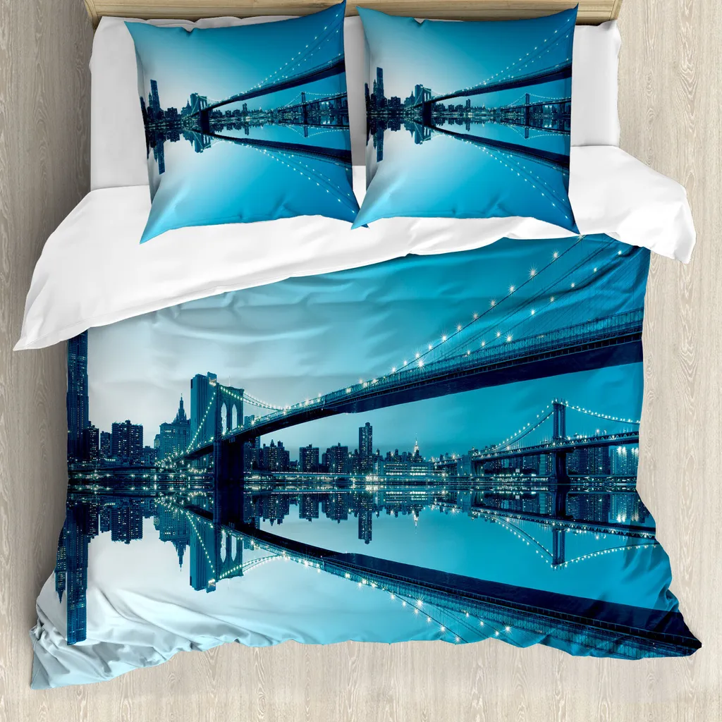 Set Letto Matrimoniale ABAKUHAUS New York Blu Bianco - Stop Allergie