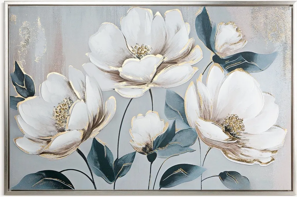 Tableau sur toile fleurs blanches Eurofirany 90x60 cm pour salon chic