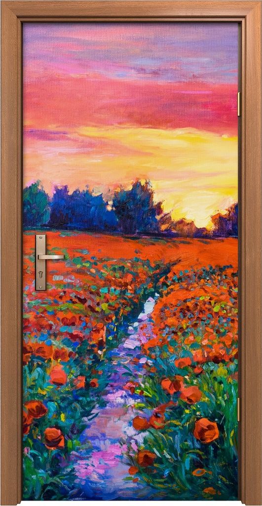 Türposter 90x200 cm Türaufkleber Türtapete Türfolie Klebefolie Blume Wiese Bäume Wald bunte Abstrakte