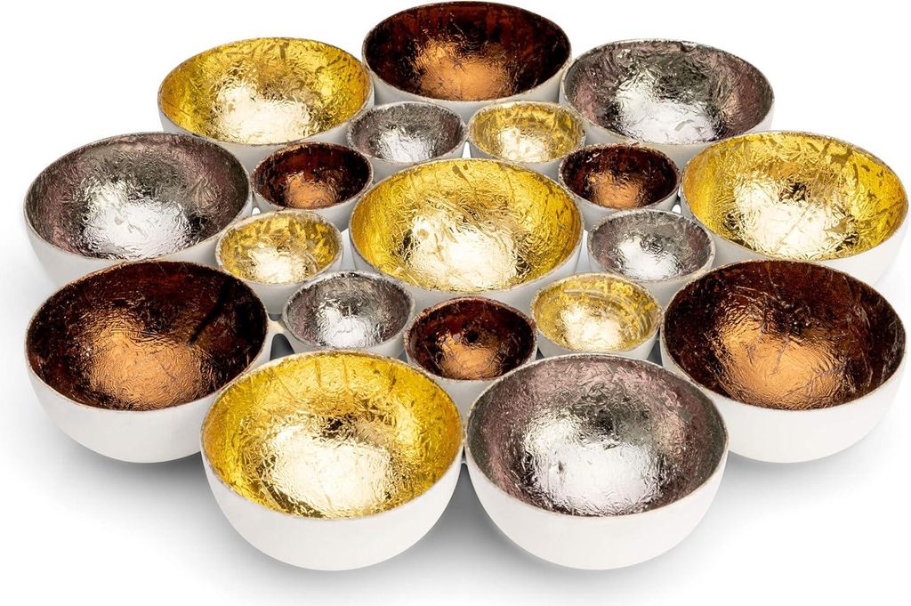 Teelichthalter 21 cm Gold Silber Kupfer Dekoration Wohnzimmer - perfekte Tischdekoration Valentinstagsgeschenk Metall