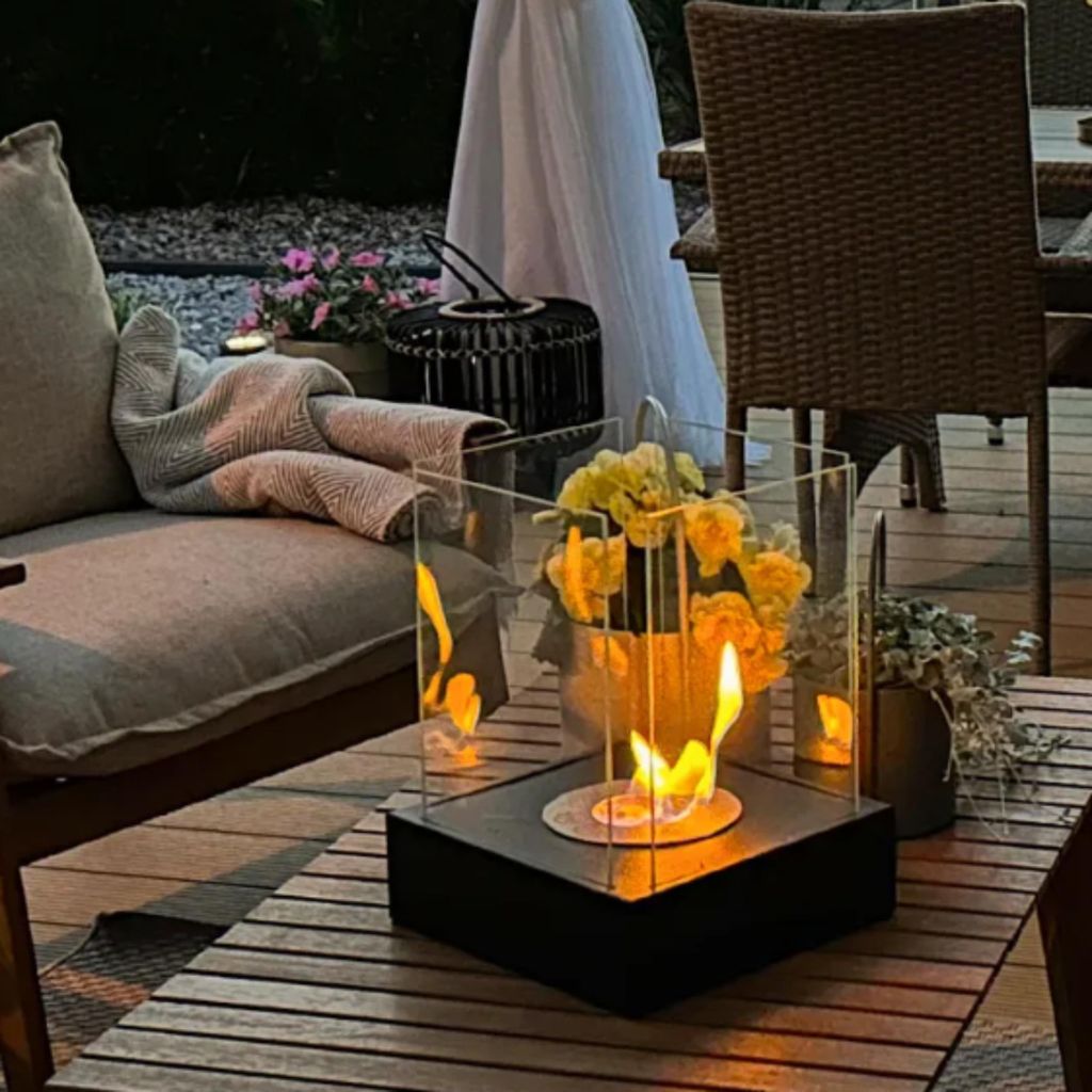 BIOKAMIN Freistehender Bioethanol Kamin 33 x 26 cm | Kompakter und moderner Ethanol-Kamin für stilvolle Wohnraumdekoration | Hause, Garten (Schwarz)