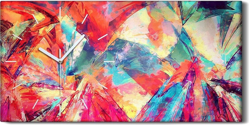 Wohnzimmer-Bild Leinwand Uhr Quarz 60x30 Malerei abstrakte farbenfrohe moderne - weiße Hände