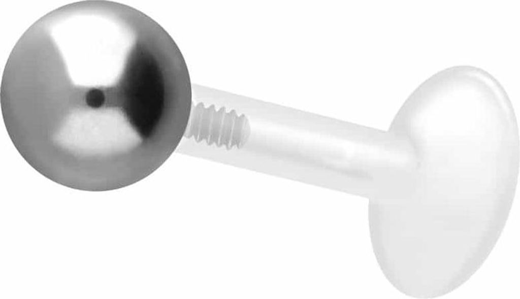 Ohrpiercing, Nasenpiercing PTFE Labret mit Innengewinde + Titan-Aufsatz KUGEL Silber Stablänge: 9mm + Stabstärke: 1,2mm + Kugelgröße: 5mm