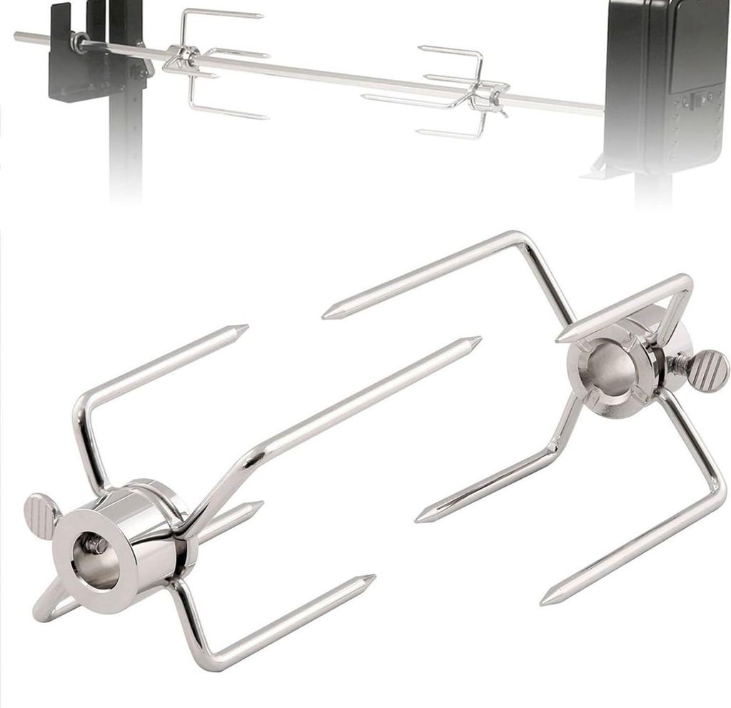 PIQIUQIU 2 Fleischklammer für Drehspieß, Rotisserie Gabeln Universal Edelstahl Fleischnadel für Hähnchen, Schaschlik-Durchmesser 12mm