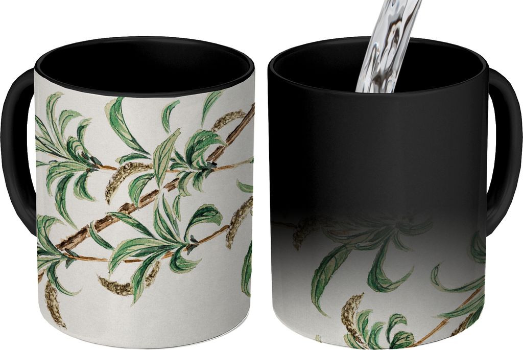 MuchoWow Zauber Tasse Zaubertasse Magic Blätter - Zweig - Japandi 350 ml Farbwechsel Becher Geschenk Geschenkidee - Magic-Tasse - Fototasse - Ke...