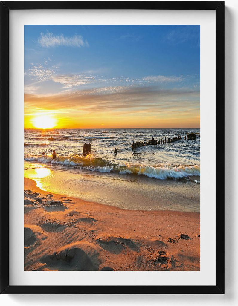 Sonnenaufgang am Meer– Wandbild mit Rahmen – Gerahmtes Bild – Wanddekoration – 60x80 cm – Schwarz Rahmen