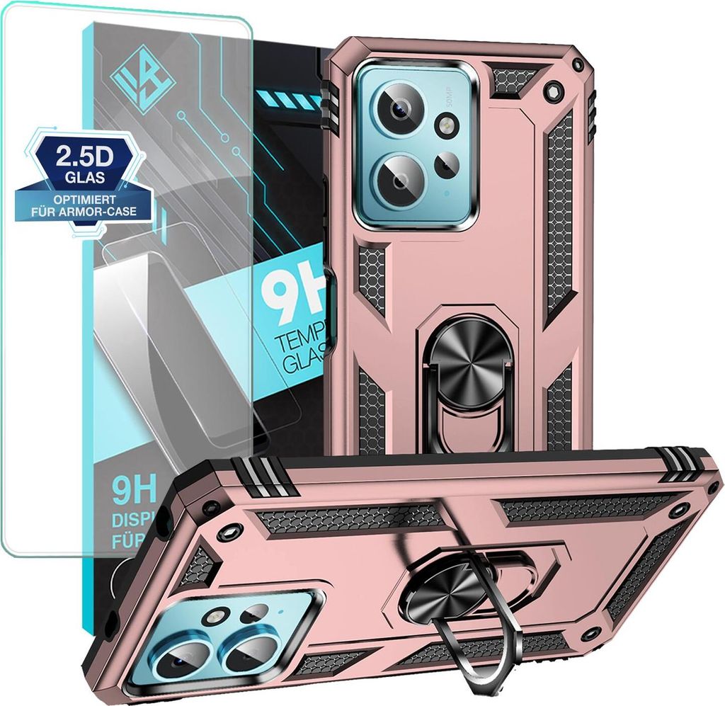 Armor Outdoor Handyhülle für Xiaomi Redmi Note 12 Handy Panzer Case Schutzhülle mit 9H Displayglas Displayschutz Farbe: Rosegold