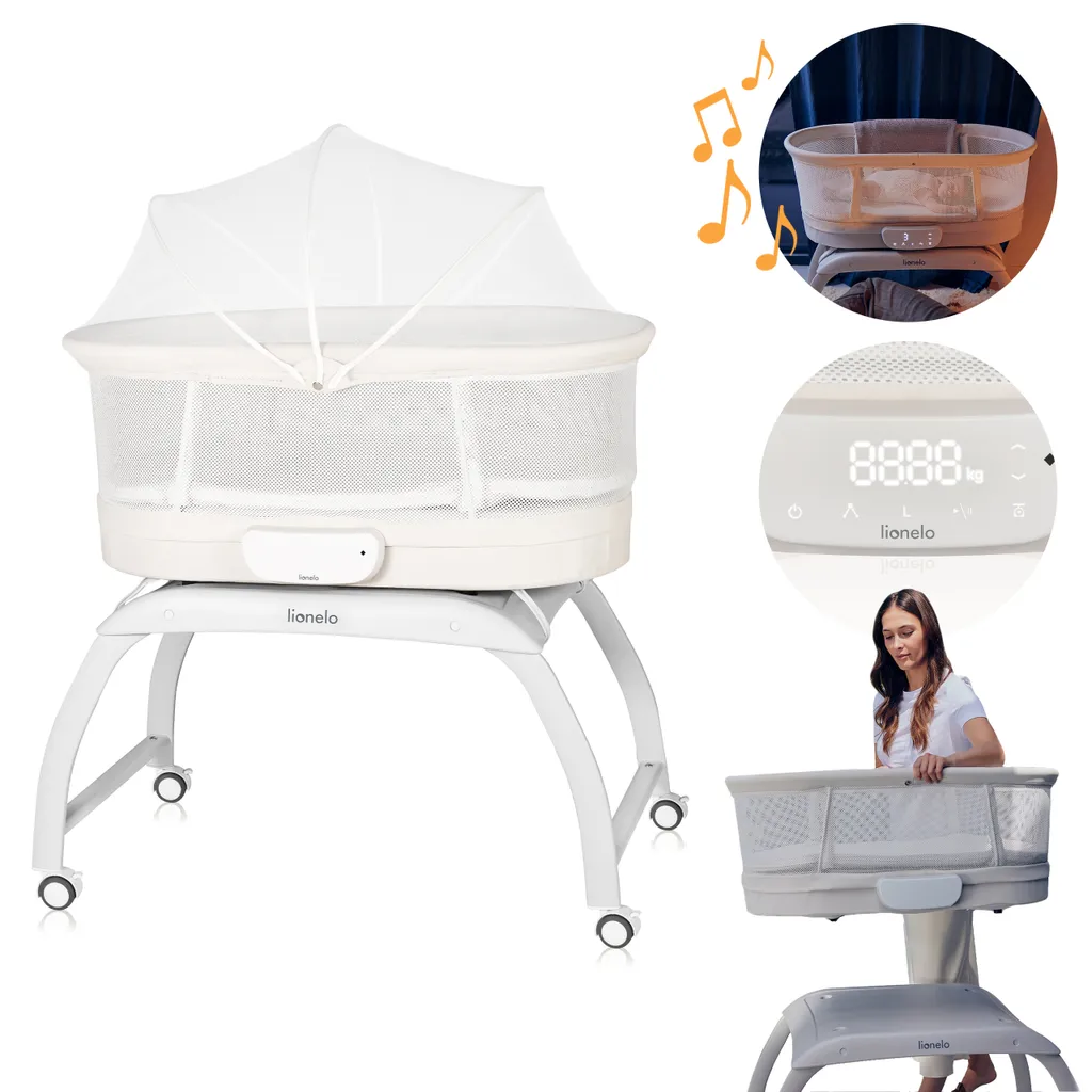 Lit Bébé Lionelo Coral : Solution Anti-pleurs avec Balancement et Son