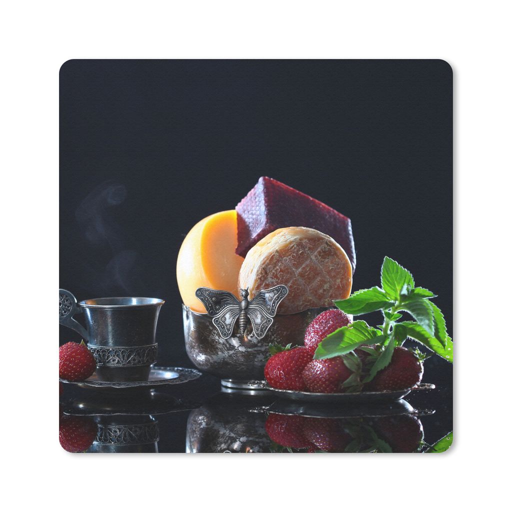 MuchoWow Mauspad Mousepad Rustikal - Obst - Käse - Tisch - Stilleben 30x30 cm - Mousepads - Maus Mat - Pad - Mausunterlage - Gaming