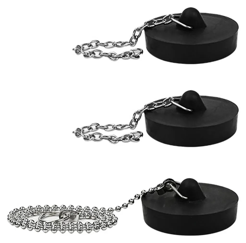 Bouchon de baignoire universel 45 mm en caoutchouc noir - Pack de 3