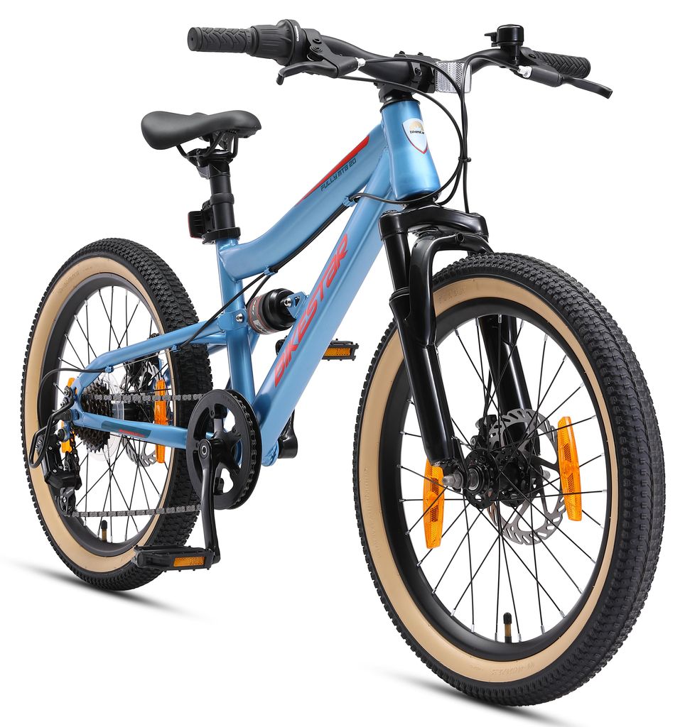 BIKESTAR Kinder Fully Mountainbike 20 Zoll ab 6 Jahre | 7 Gang Shimano, Scheibenbremsen | Blau