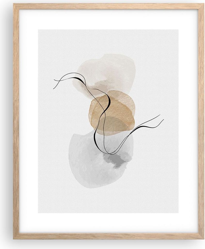 Gerahmtes Poster - Rahmen in heller Eiche - Abstrakt minimalistisch Aquarell - 40x50 cm - Wand Bild - Wanddeko - Wandbilder - Kunstposter - Wandpos...