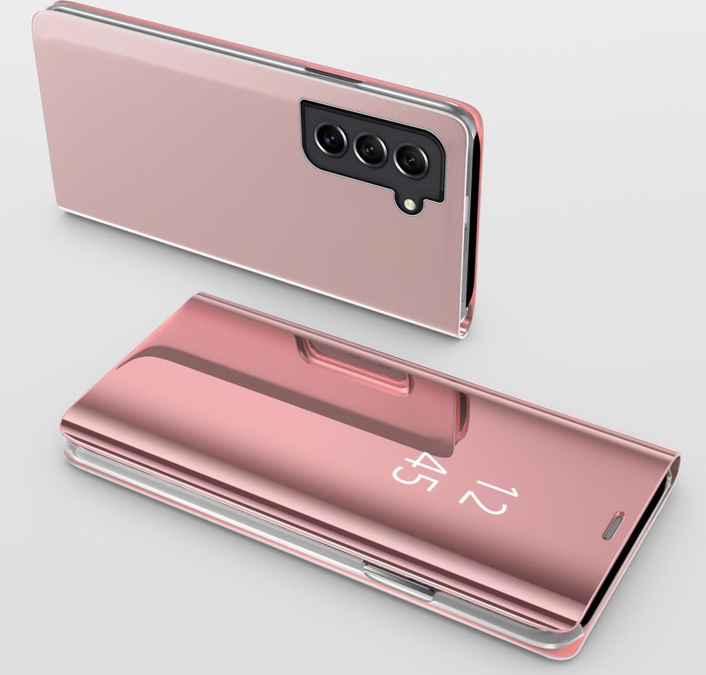 Handy Hülle für Samsung Galaxy S23 FE Clear View Hülle Klapp Flip Hülle Bumper Cover Spiegel Mirror, Farbe: Rosa