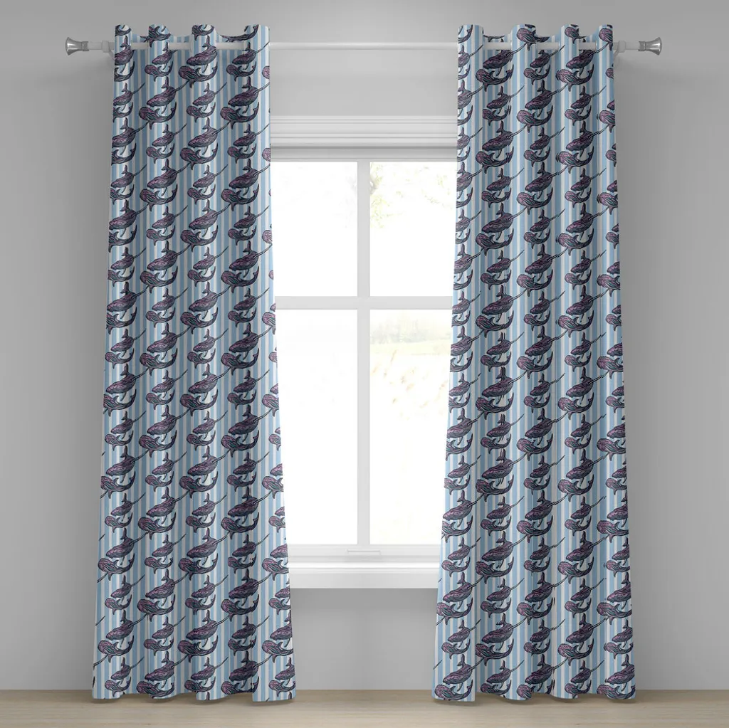 ABAKUHAUS Tenda con occhielli Wal, sfondo a strisce verticali con enormi mammiferi marini astratti disegnati a mano, tende decorative a 2 pannelli per finestre, 280 cm x 175 cm, lilla, azzurro, bianco