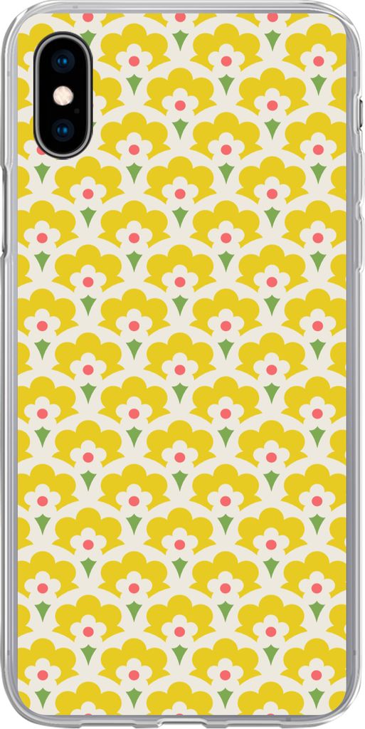 MuchoWow Handyhülle Schutzhülle Hülle für Telefoonhoesje iPhone Xs Design - Retro - Siebziger Jahre - Gelb Silikon Softcase Handy Hülle - Ha...