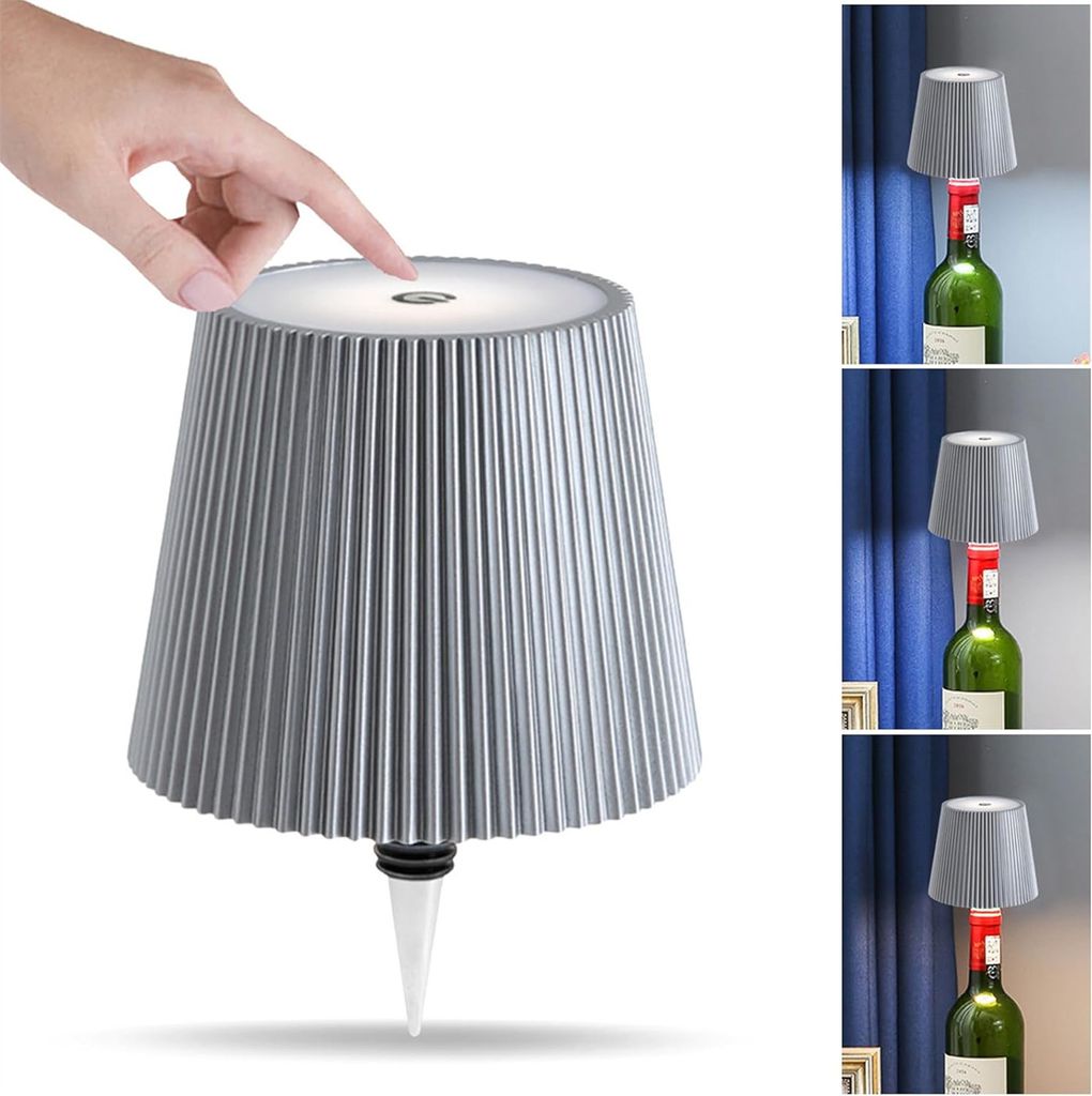 Flaschenlampe,Kabellose LED-Lampe(Silber,Style2)3 farbigeTouch Flaschenlicht,Weinflaschenlampen,wiederaufladbar,Wasserdicht für Bars Restaurants