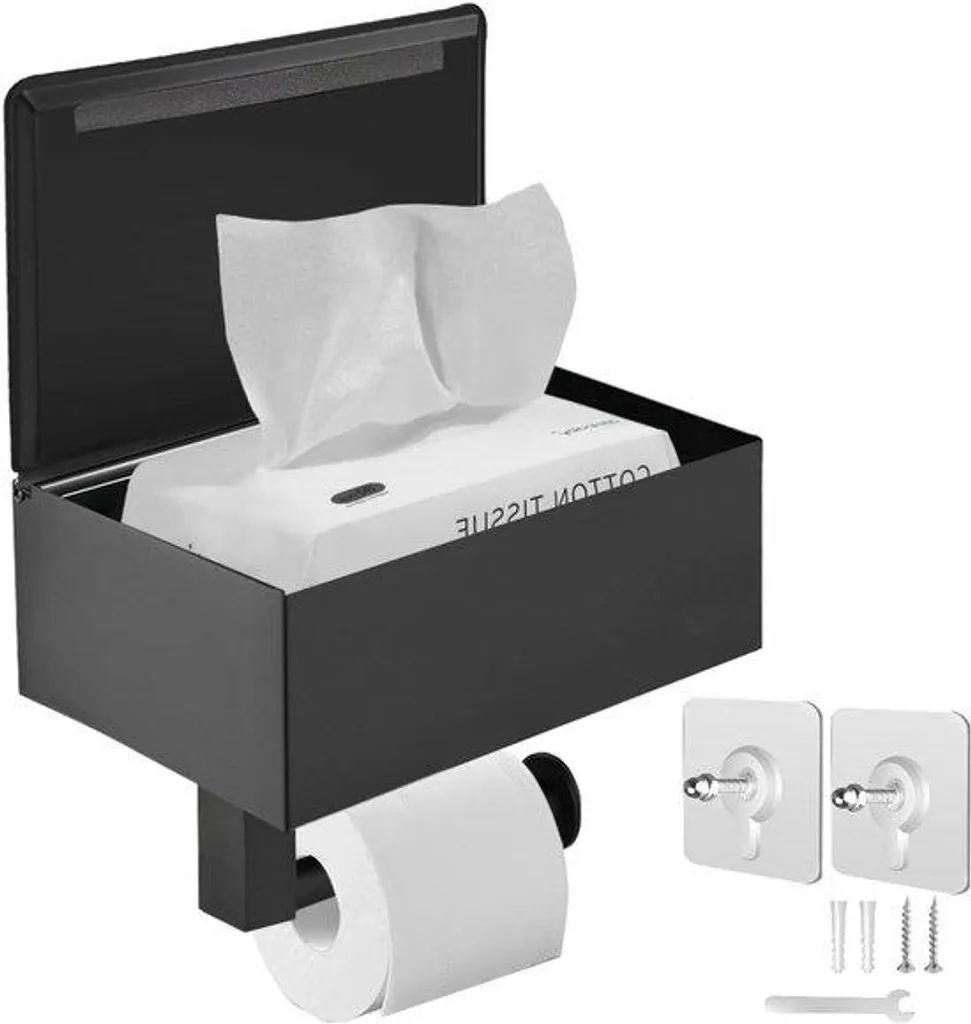 Fini le smartphone qui tombe : support papier toilette noir avec tablette - 2
