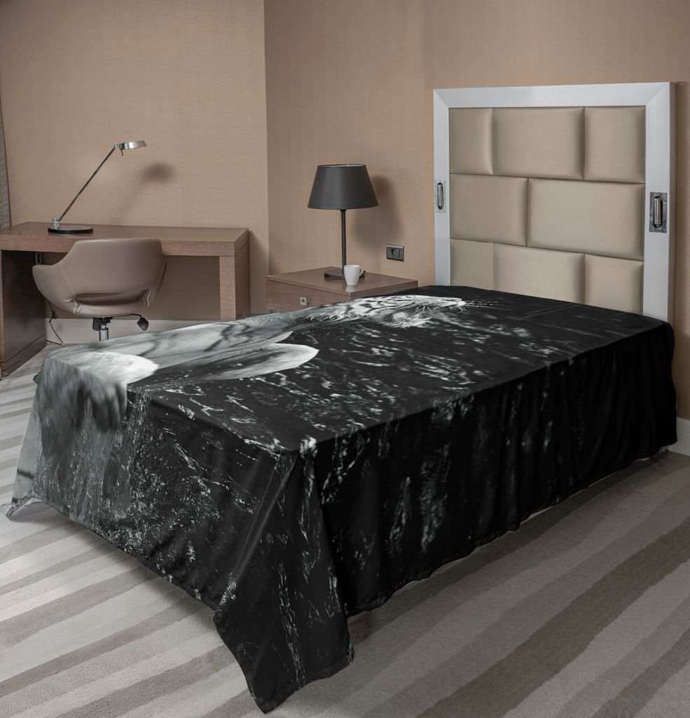 ABAKUHAUS Safari Bettlaken, Weißer Tiger Winterzeit Seltene Tierporträt Mustert Tier Umgebung, weiches bequemes oberes Bettlaken für ein dekorat...