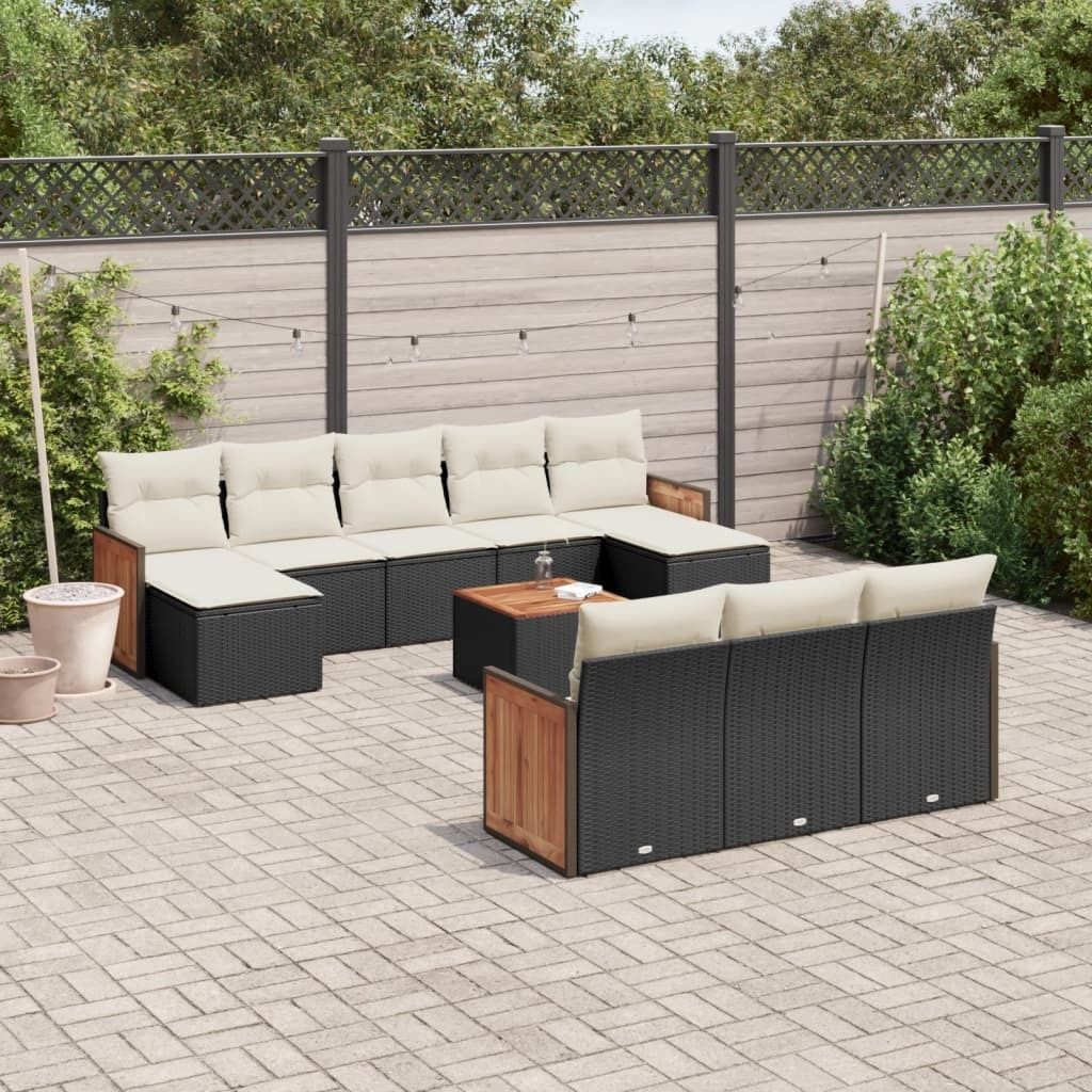 Maison Exclusive - 11-tlg. Garten-Sofagarnitur mit Kissen Schwarz Poly Rattan