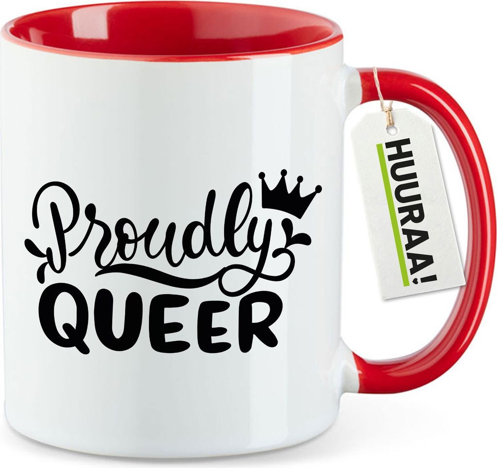 Huuraa Kaffeetasse Proudly Queer Krone 330ml Rot Keramik Kaffeebecher Geschenkidee