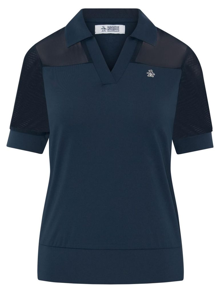 Penguin Poloshirt mit 1/2-Ärmeln und Mesh-Blockierung Damen SCHWARZE IRIS S