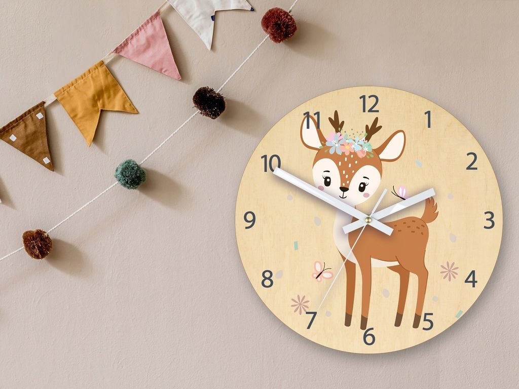 ModernClock, Wanduhr, Wanduhr für Kinder, Hirsch mit Produktbild 3