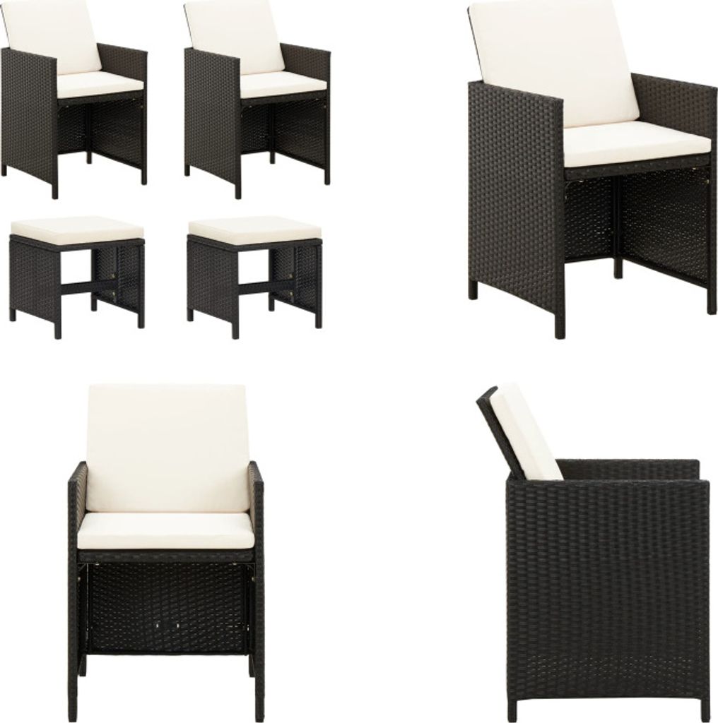 vidaXL 4 tlg. Gartenstuhl und Hocker Set Poly Rattan Schwarz - Gartenstuhl Und Hocker - Gartenstühle Und Hocker - Gartenstuhl - Gartenstühle