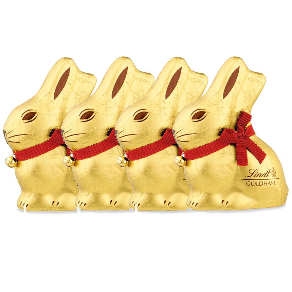 Lindt Goldhase Alpenvollmilchschokolade mit Glöckchen 200g 4er Pack