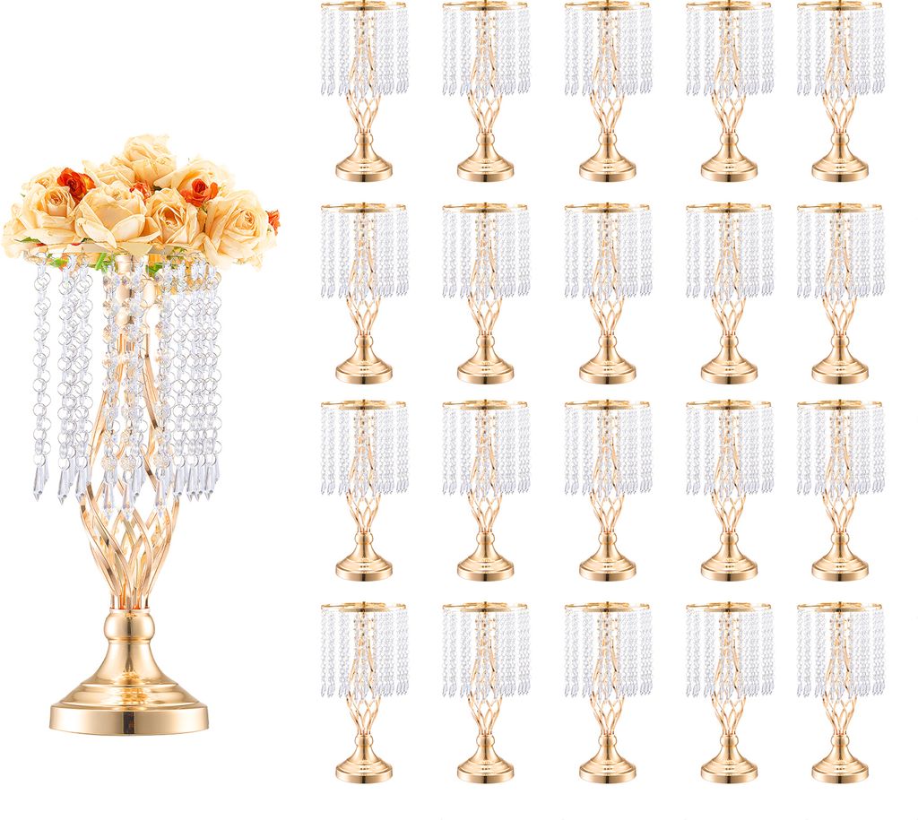 VEVOR 20 STK 43 cm hoher Blumenständer aus Kristallglas für Hochzeiten, Metallvase für Hochzeitsmittelstücke, goldene Blumenhalter, Blumenstän...