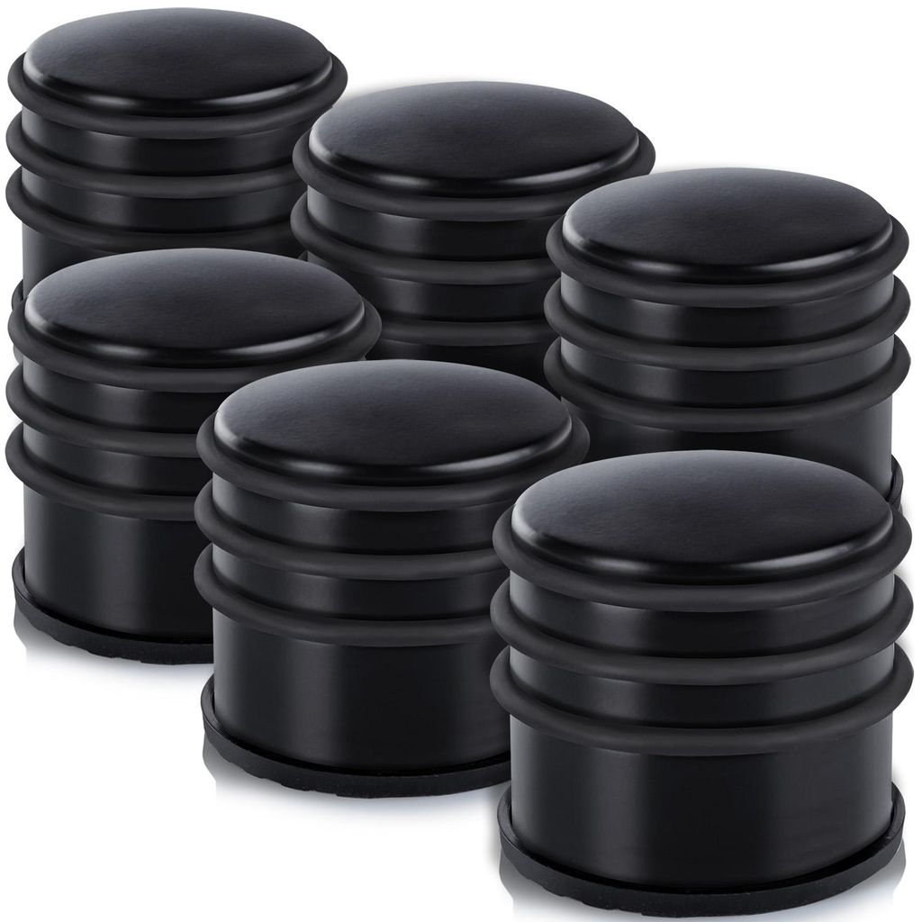 Premium Edelstahl Türstopper 6er Set in Schwarz - Bodentürstopper mit kratzfestem Gummiring, rutschfest ohne Bohren, idealer Wandschutz