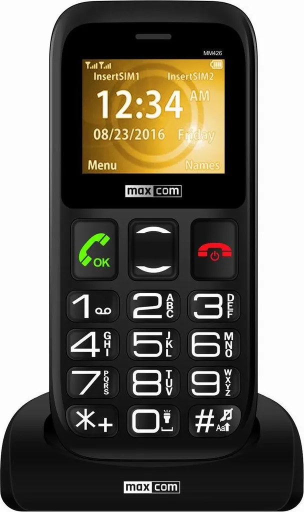 Maxcom Telefono 2G Dual SIM 1,77" Botao SOS USB-C Caricatore da tavolo Nero MM426