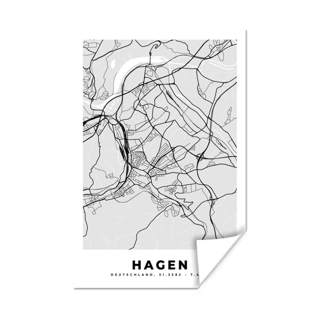 MuchoWow Poster Deutschland - Stadtplan - Hagen - Karte 60x90 cm - Wanddekoration