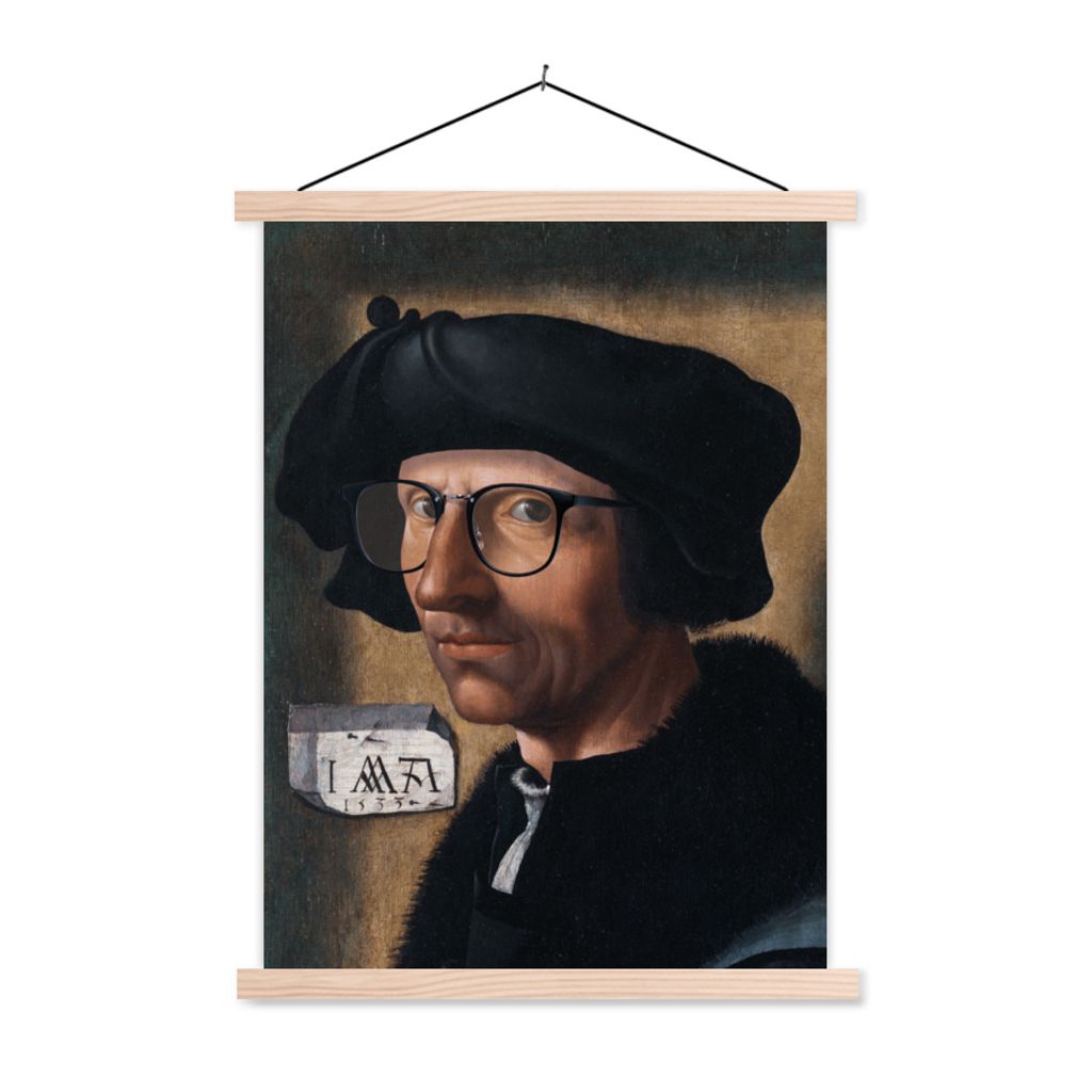 MuchoWow Textilposter Selbstporträt - Jacob Cornelisz van Oostsanen - Brille 40x53 cm mit holzfarbenen Rahmen - Schlafzimmer