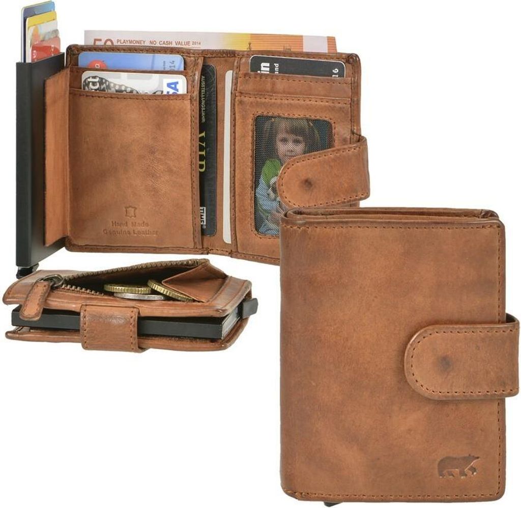 Bear Design Kartenetui Geldbörse Leder cognac mit RFID Produktbild 