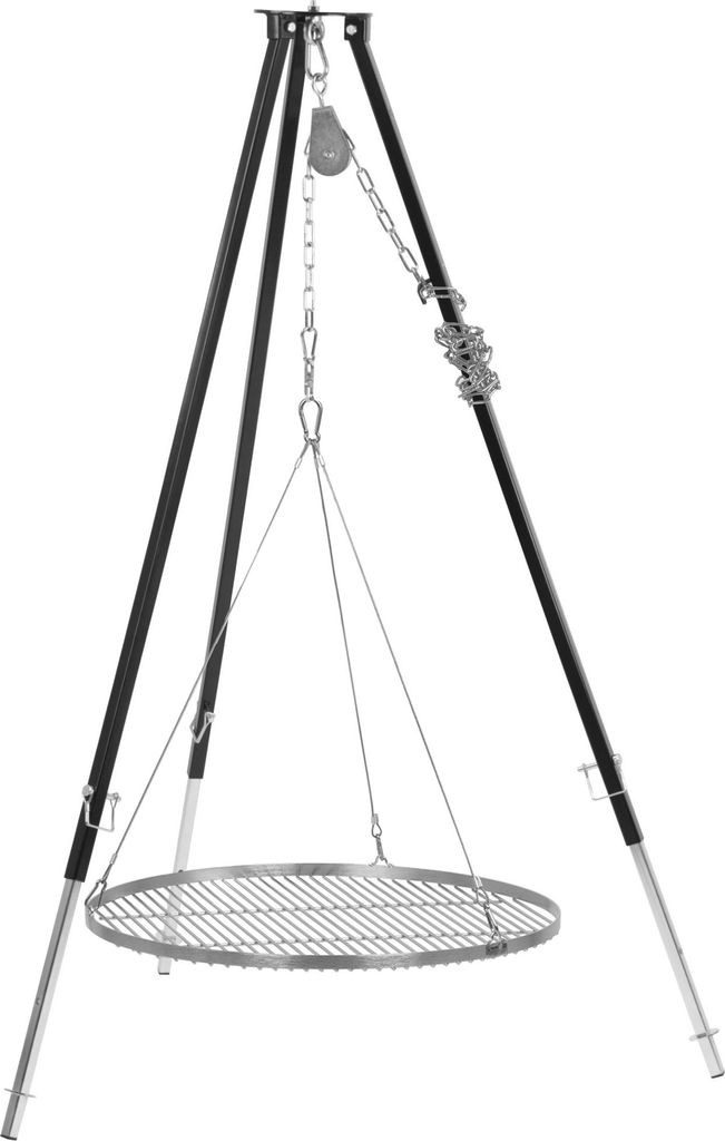 BBQ-Toro Dreibein Grill mit Ø 70 cm Grillrost, 110 - 175 cm, Schwarz, Dreibein für Schwenkgrill