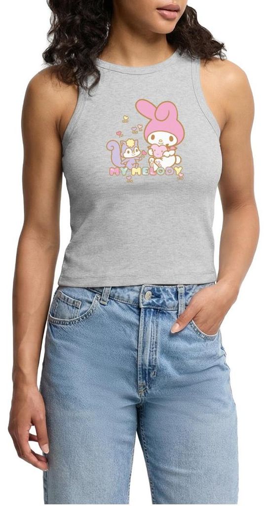 Spreadshirt My Melody Pflückt Mit Risu Herzblümchen Cropped Frauen Organic Tank Top, L, Grau meliert