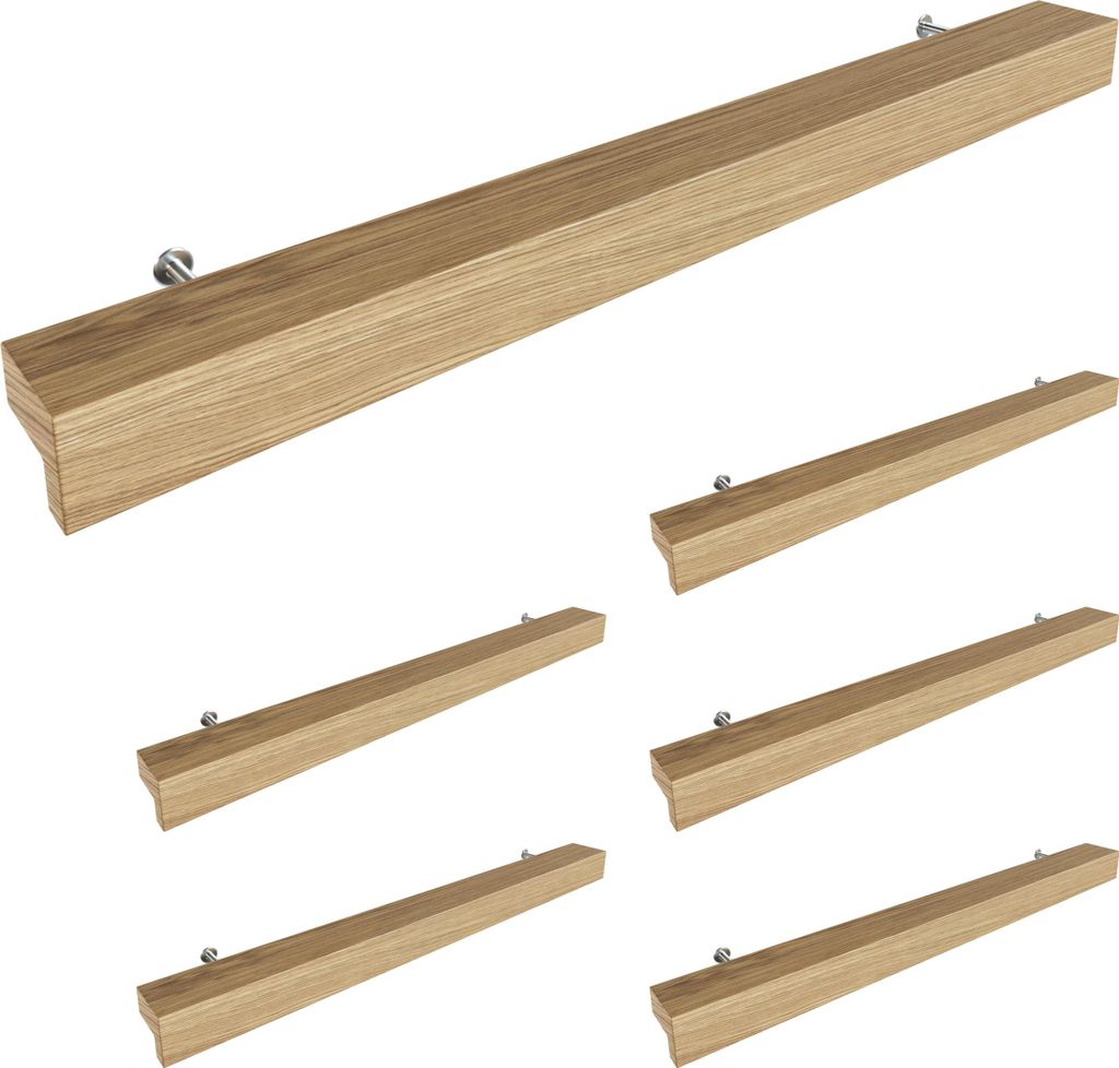Sossai Holz Möbelgriffe aus Eiche | GAH01 | Lochabstand 192mm, Länge 272mm, 6 Stück