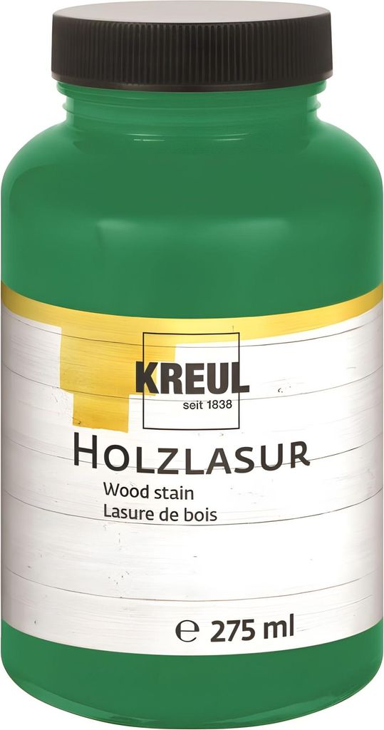 KREUL 78212 - Farbintensive Acryl Holzlasur, 275 ml Kunststoffglas in tannengrün, für unbehandeltes, natürliches Holz und saugende Naturpapiere,...