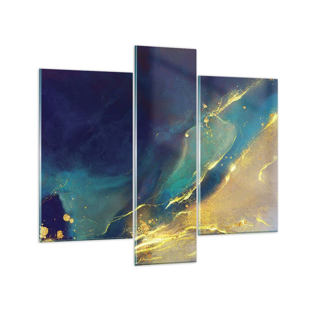 Bilder auf glas - 3 Teile - Gold Granate Abstraktion - 95x80cm - Glasbilder - Wandbilder - Bilder - zum Aufhängen bereit - Wanddekoration aus Glas...