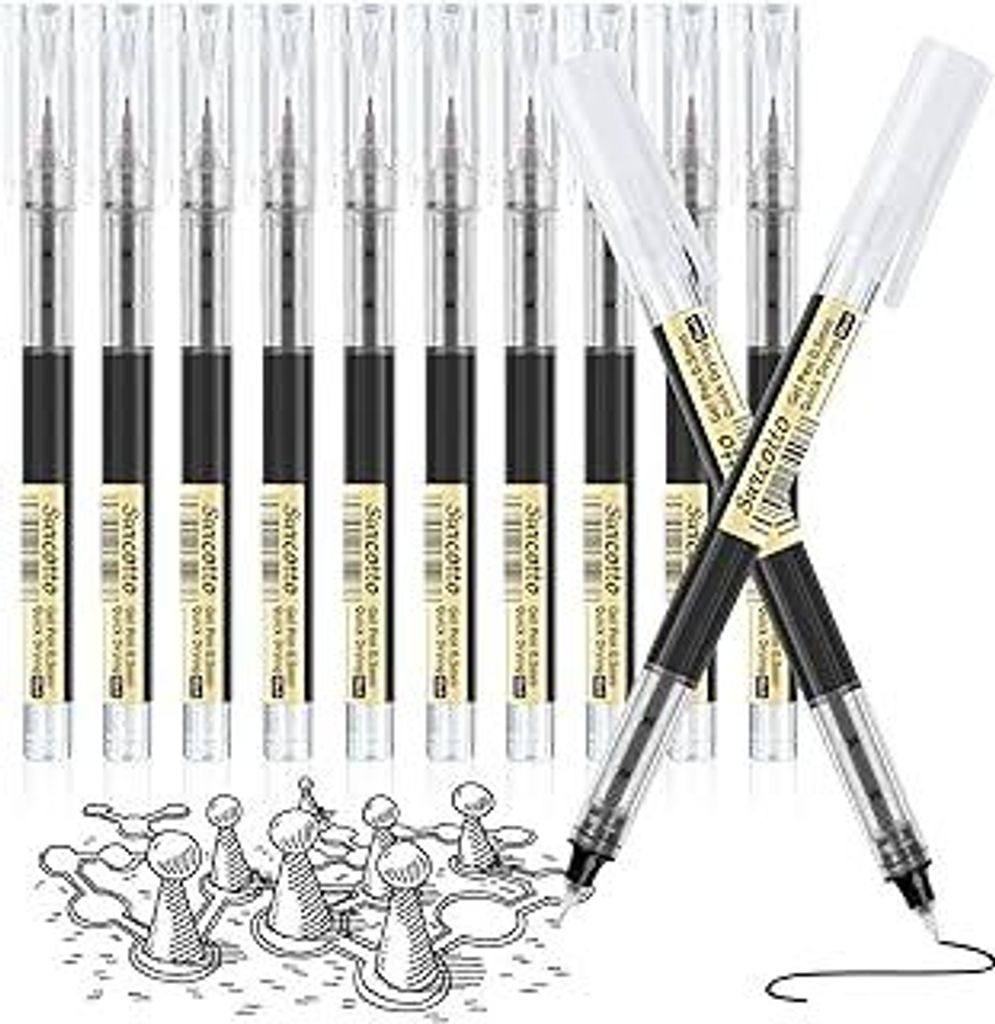 Surcotto Gelschreiber, 12 Stück 0,5 mm schwarze Gelschreiber, ultraschnell trocknend, Gelstift zum Schreiben, Zeichnen & Konturieren, schwarze Sti...