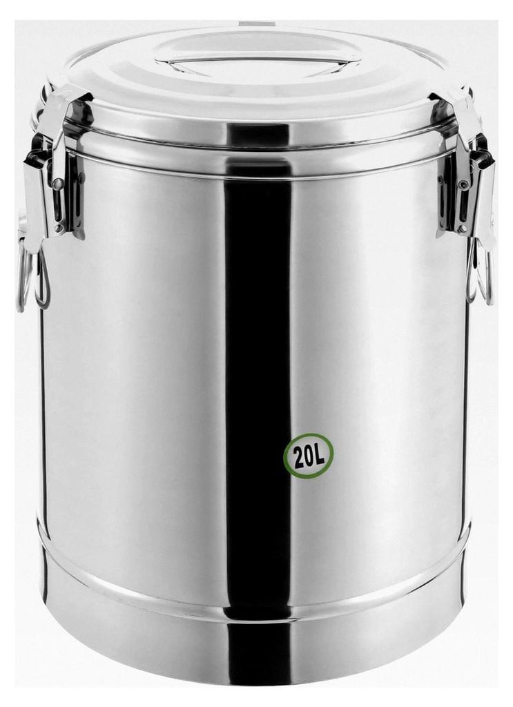 Thermobehälter, 20L Edelstahl isolierter Eimer, versiegelter Suppenbehälter mit Deckel und Griffen, isolierter Suppentransporter für Schulkantin...