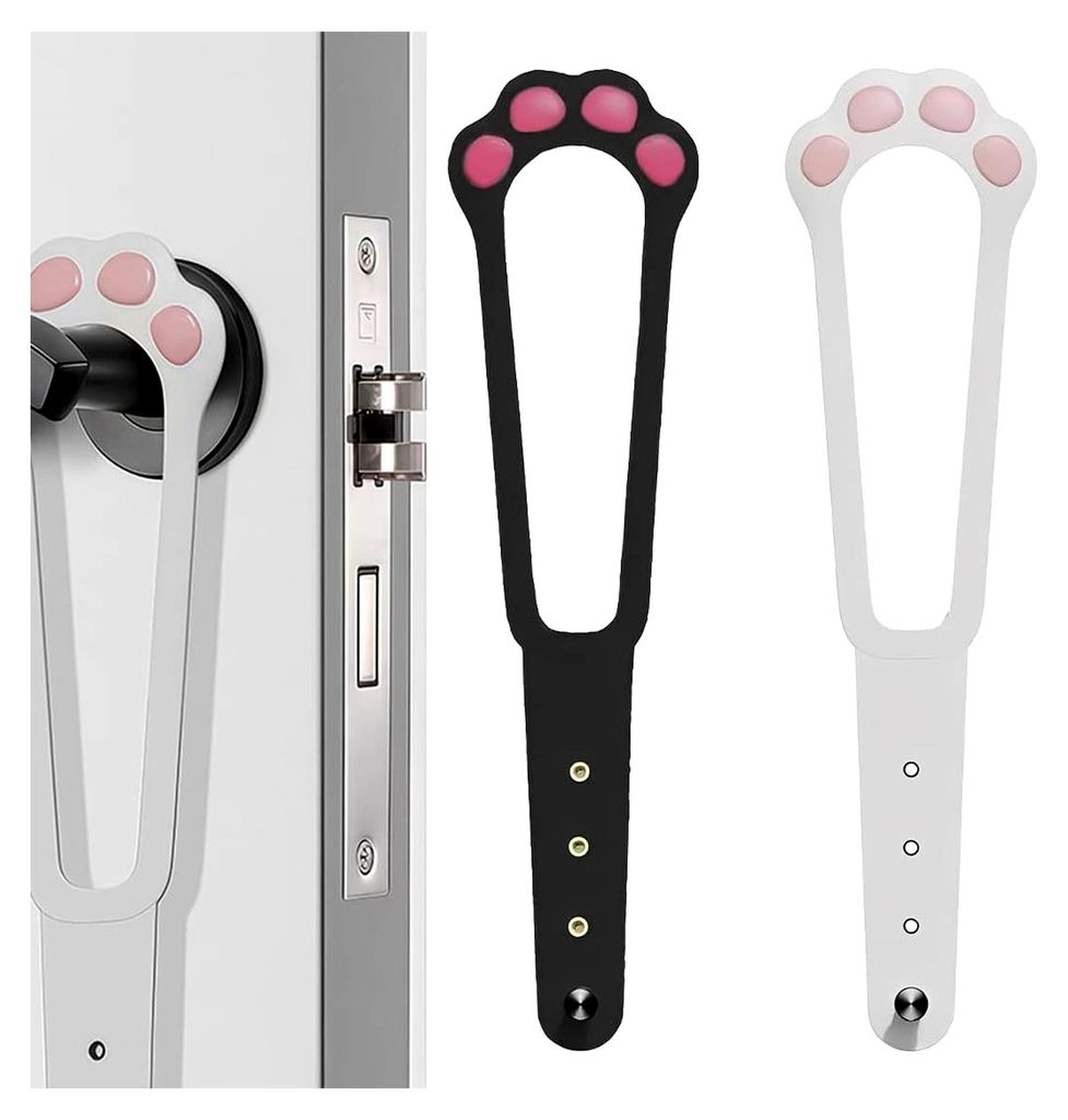 2 Stück Türstopper für Katzen mit Pfoten-Design, verstellbarer Türriegel aus Kunststoff, Türsicherung in Schwarz und Weiß