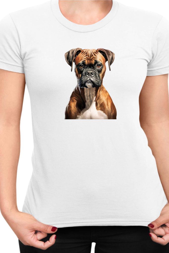 Damen T-Shirt Dogs Breeds Boxer Dog Breed 005, Lady L / Weiß