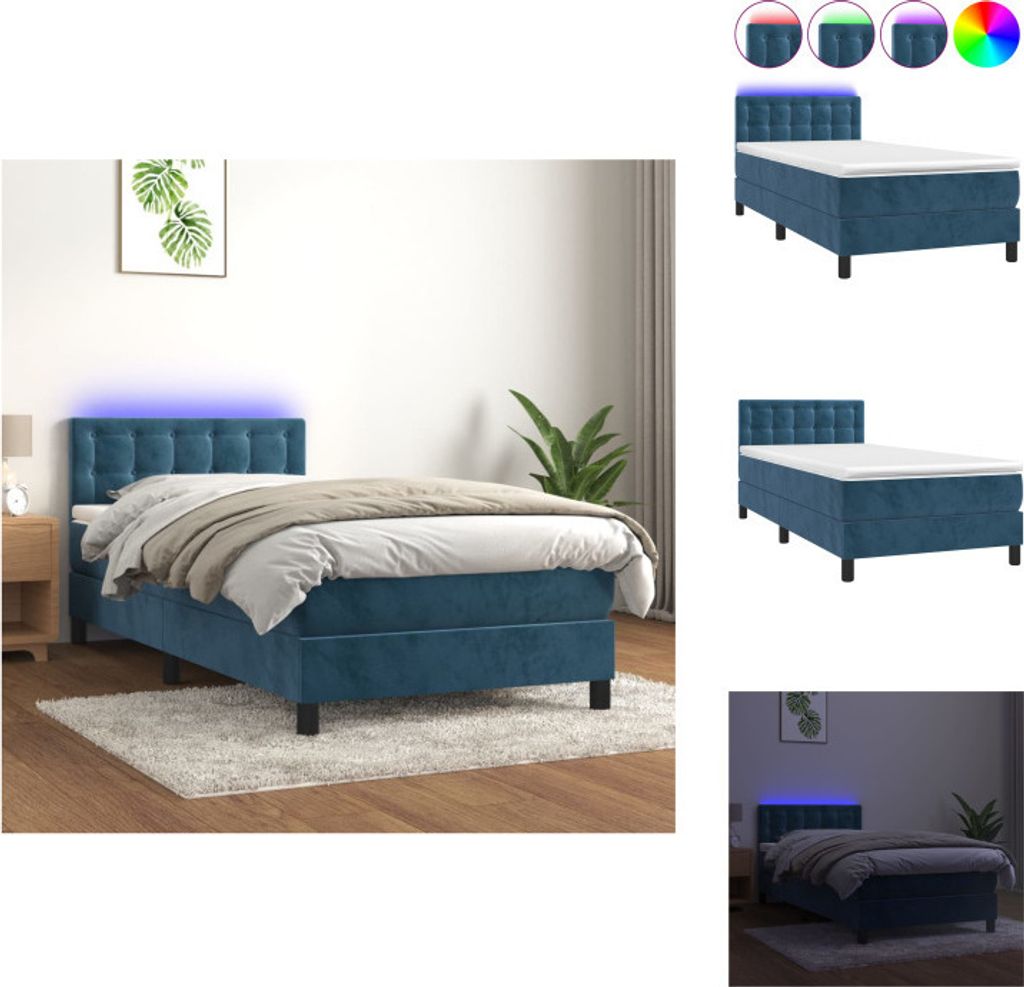 vidaXL Boxspringbett mit Matratze & LED Dunkelblau 80x200 cm Samt - Betten & Bettgestelle