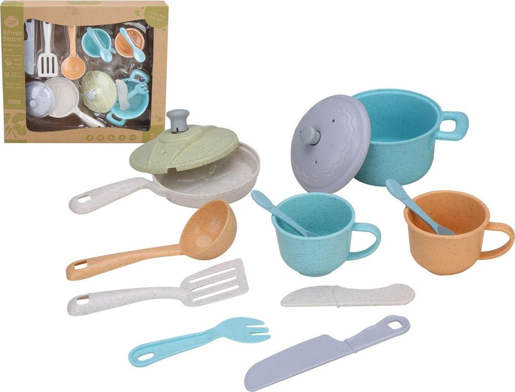 Küchenset aus Biokunststoff, 13-teilig, Pastellfarben